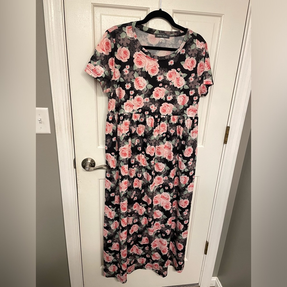 Jamby Styles Black Floral Maxi Dress with Empire Waist